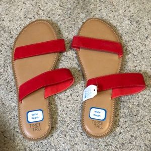 Brand new, size 11w, red suede, sandals.